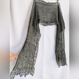 Peruvian Connection Green Alpaca Wool Blend Scarf Web Lace Crochet